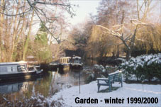 Surrey snow on the Goodall's garden overlooking the river Wey
